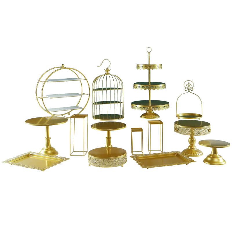 Golden wedding dessert table decoration European-style cake stand wedding props lace cake plate iron art dessert stand set
