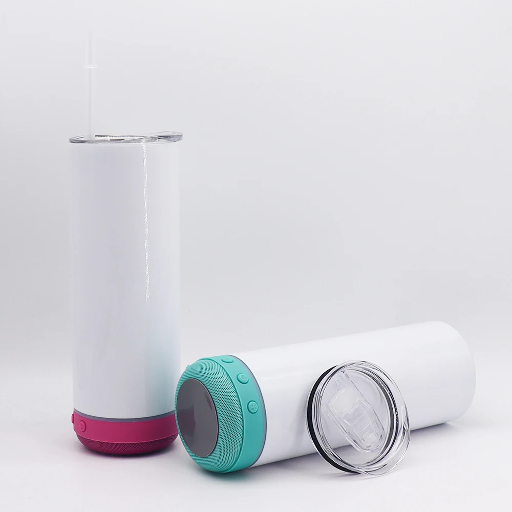USA warehouse USB 20oz white stainless steel straight smart music cup speaker sublimation tumbler