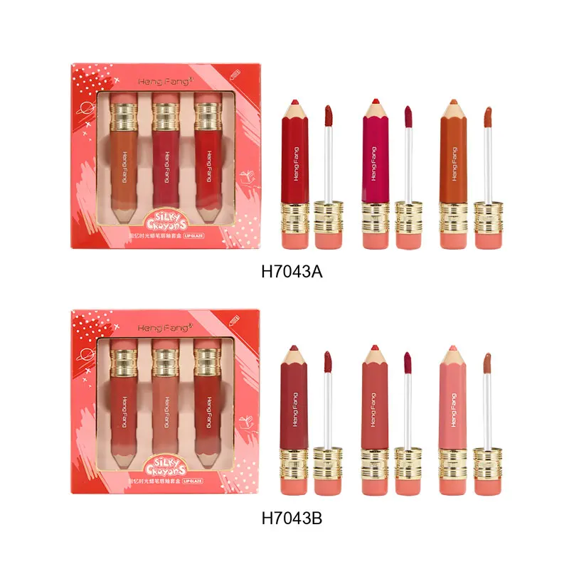  H7043A с героями мультфильма «курэён дизайн увлажняющее насыщенное 3 вида цветов бархатный матовый блеск для губ подарочный набор Набор