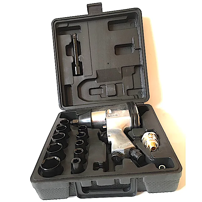 18 Piece Air Wrench Kit Pneumatic Impact With 12 13 14 15 17 19 22 24 Socket Extended Bar Blow Molded Carry Cast Tyre Repair