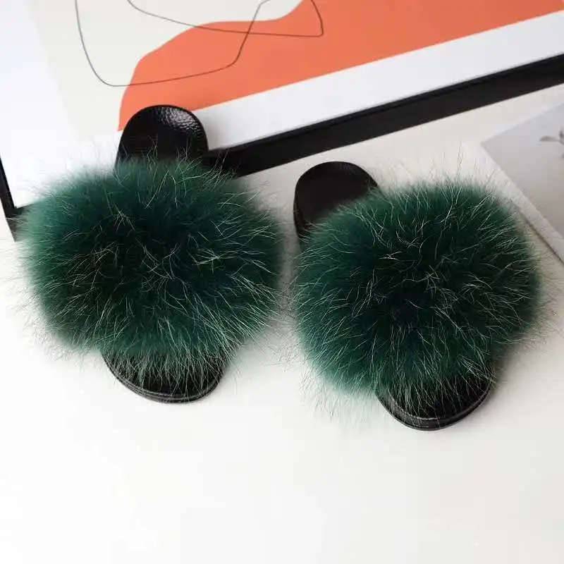 
100% fox fur slides soft slipper 100 % fox fur slides 