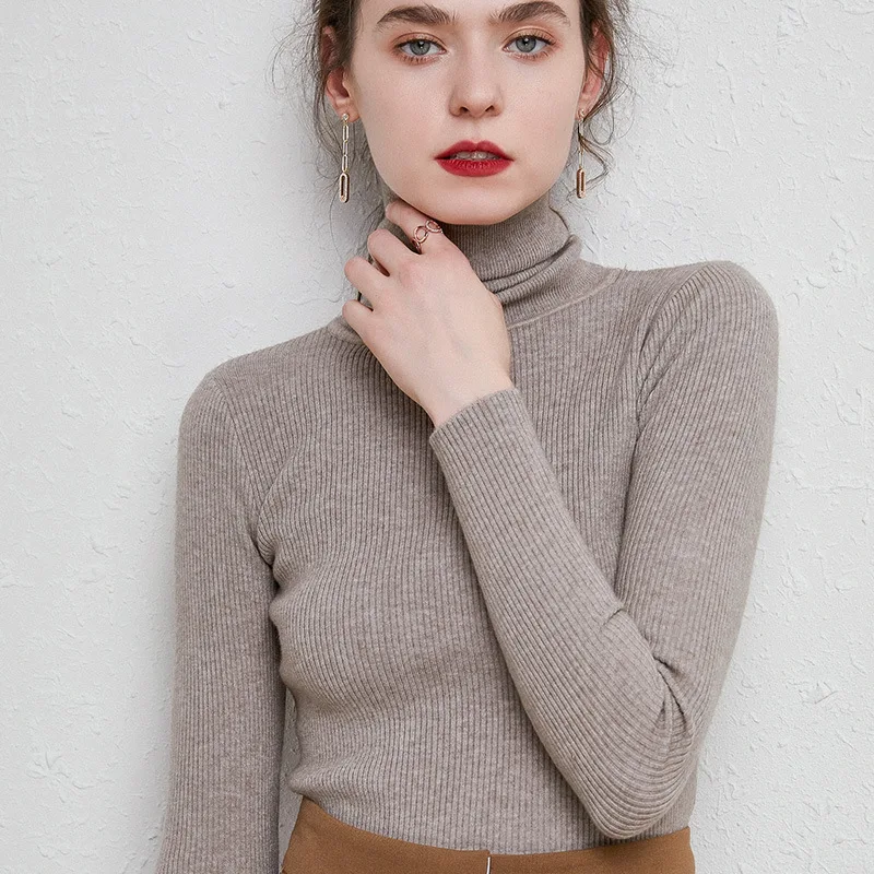 Топ Мода Custom женское платье с длинным рукавом с высоким, плотно облегающим шею воротником для женщин с высоким воротом, женские, для девочек, вязаный пуловер, свитер