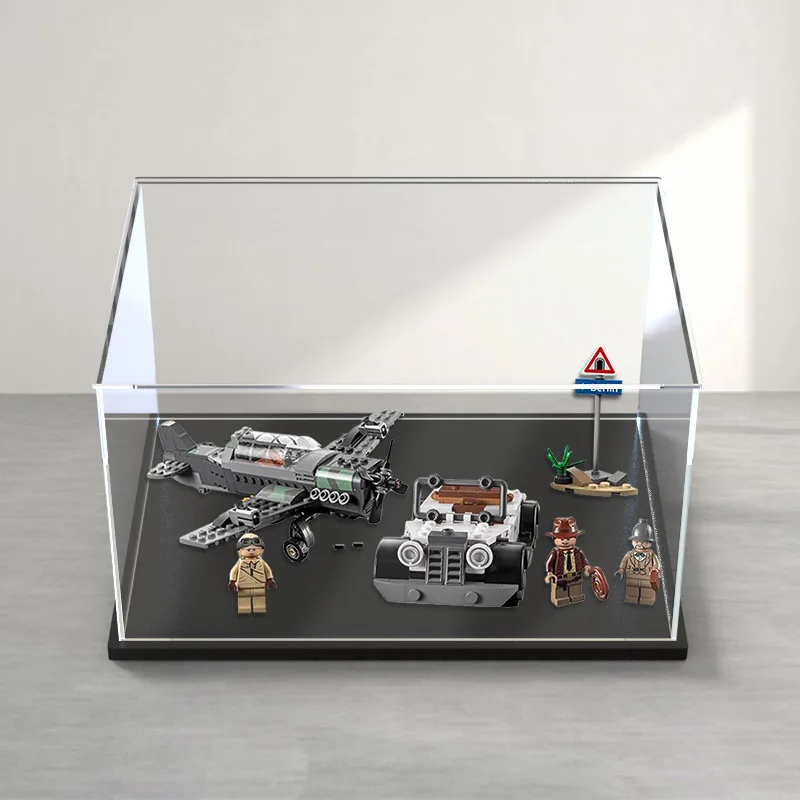 Clear Acrylic Display Case for Lego, Assemble Box Dustproof Protection with Black Wood-Plastic Base