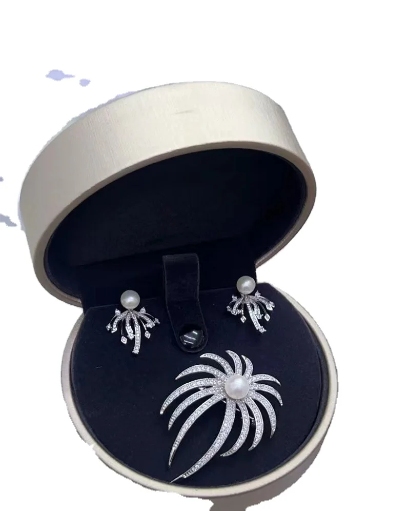 7-8 мм натуральный высококачественный пресноводный жемчуг 14k золото серебро серьги 3 различных стилей цветочный фейерверк жемчужные набор брошь