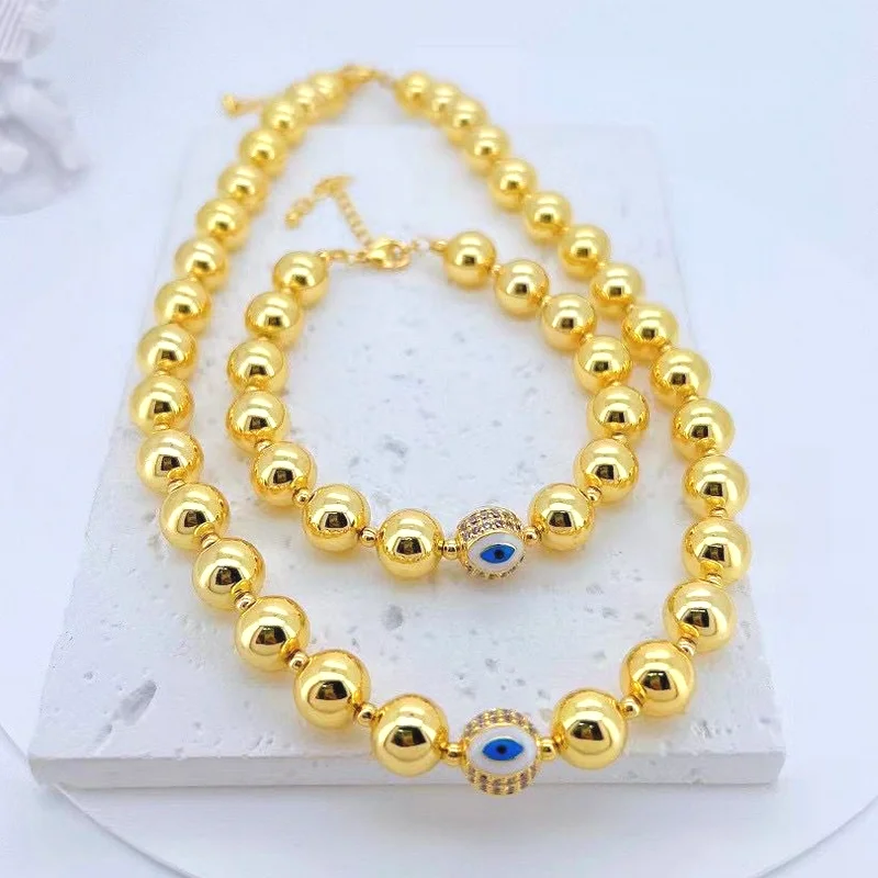 CH-HDN1057 Turkey style devil eye beads necklace bracelet,Diy gold ball bead set jewelry,chic link ball jewelry wholesale
