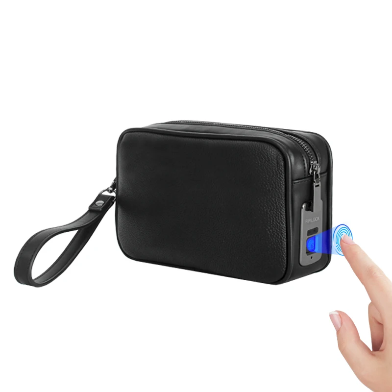 Genuine leather Fingerprint Lock Men Bag Anti Theft Genuine Leather Wallet Cow Hide Business Clutch Handbag