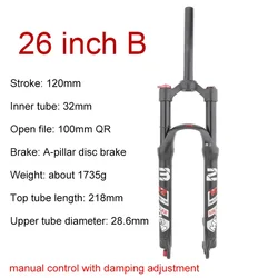 Mountain Bike Front Fork 26-Inch 27.5-Inch 29-Inch Air Pressure Suspension Fork Air Fork Disc Brake Quick Release Version