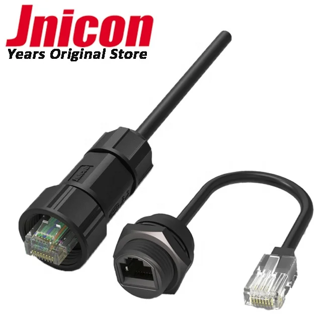 Jnicon IP67 ip68  M19 waterproof RJ45 connector with Ethernet cable