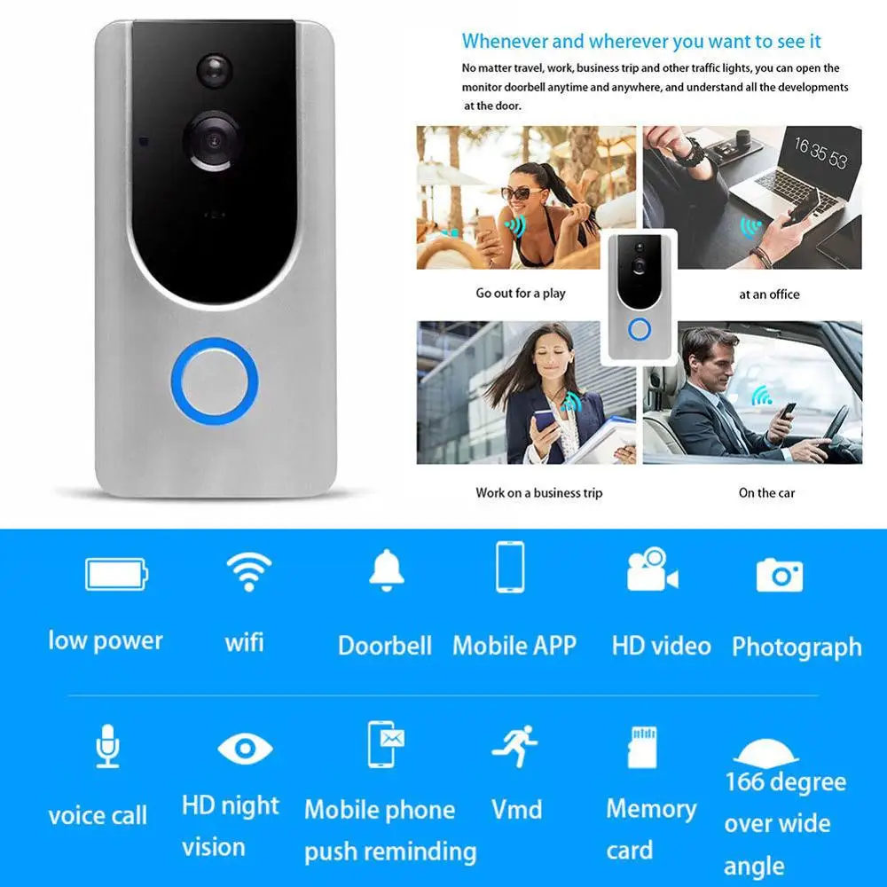  Беспроводной дверной звонок Tuya Alexa Google 1080P HD Wi-Fi умная