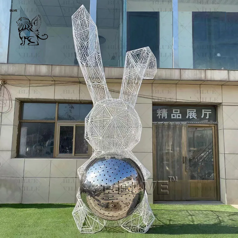 BLVE Decorative Outdoor Landscape Metal Garden Animals Statues Abstract Life Size Stainless Steel Rabbit Sculpture