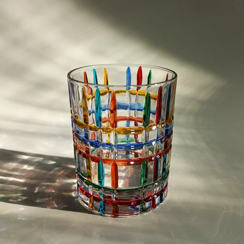 Italian designer with the same hand-painted painted lines woven crystal glass whiskey glass water glass high-value stripes