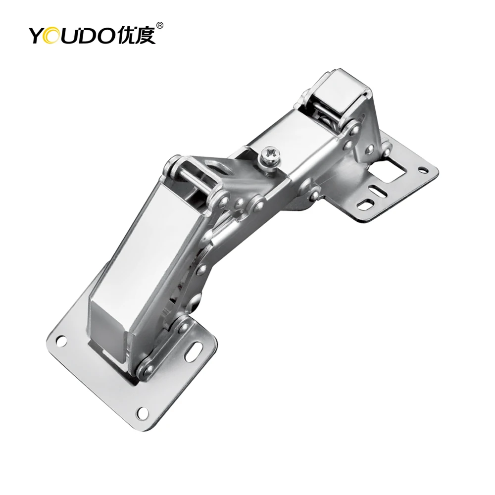 YOUDO High Quality Large Angle Soft Close Cabinet Door Hinge 135-175 Degrees No Hinge Hole Adjustable Locking Bridge Hinges
