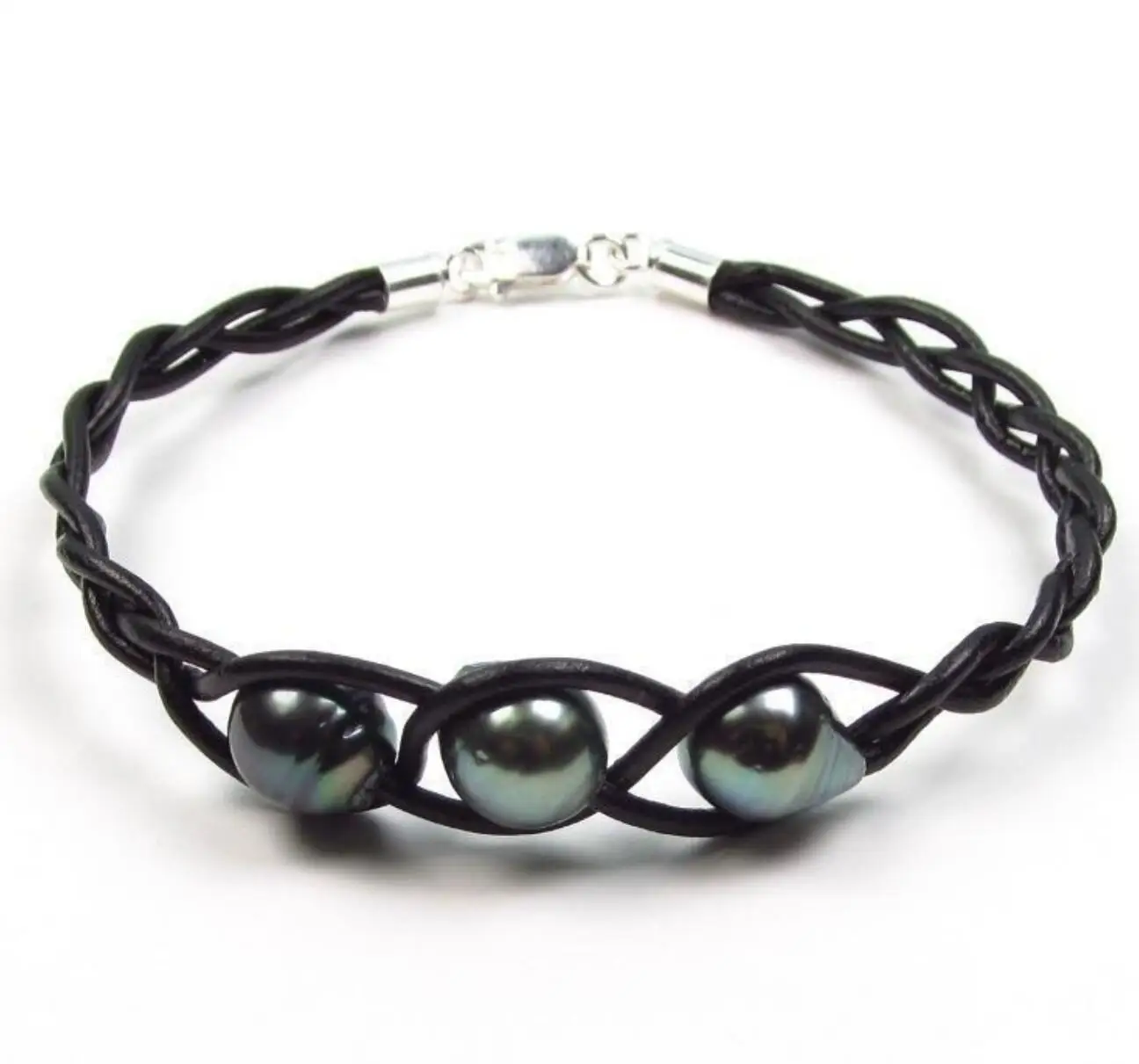 Full Customization Braided Leather Tahiti Pearl Bracelet Men