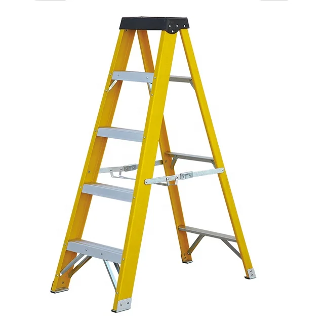 
EN131and GS safety standard high quality yellow fiberglass folding ladder with sllip-resistant rungs 