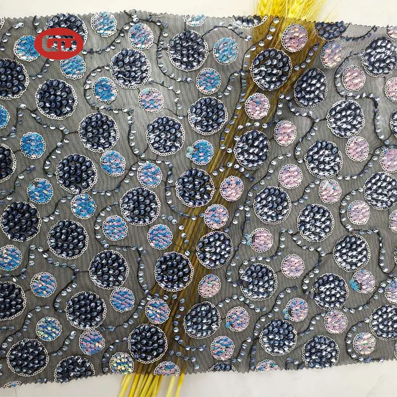 2021 China high quality  tulle lace with sequin embroidery  fabric