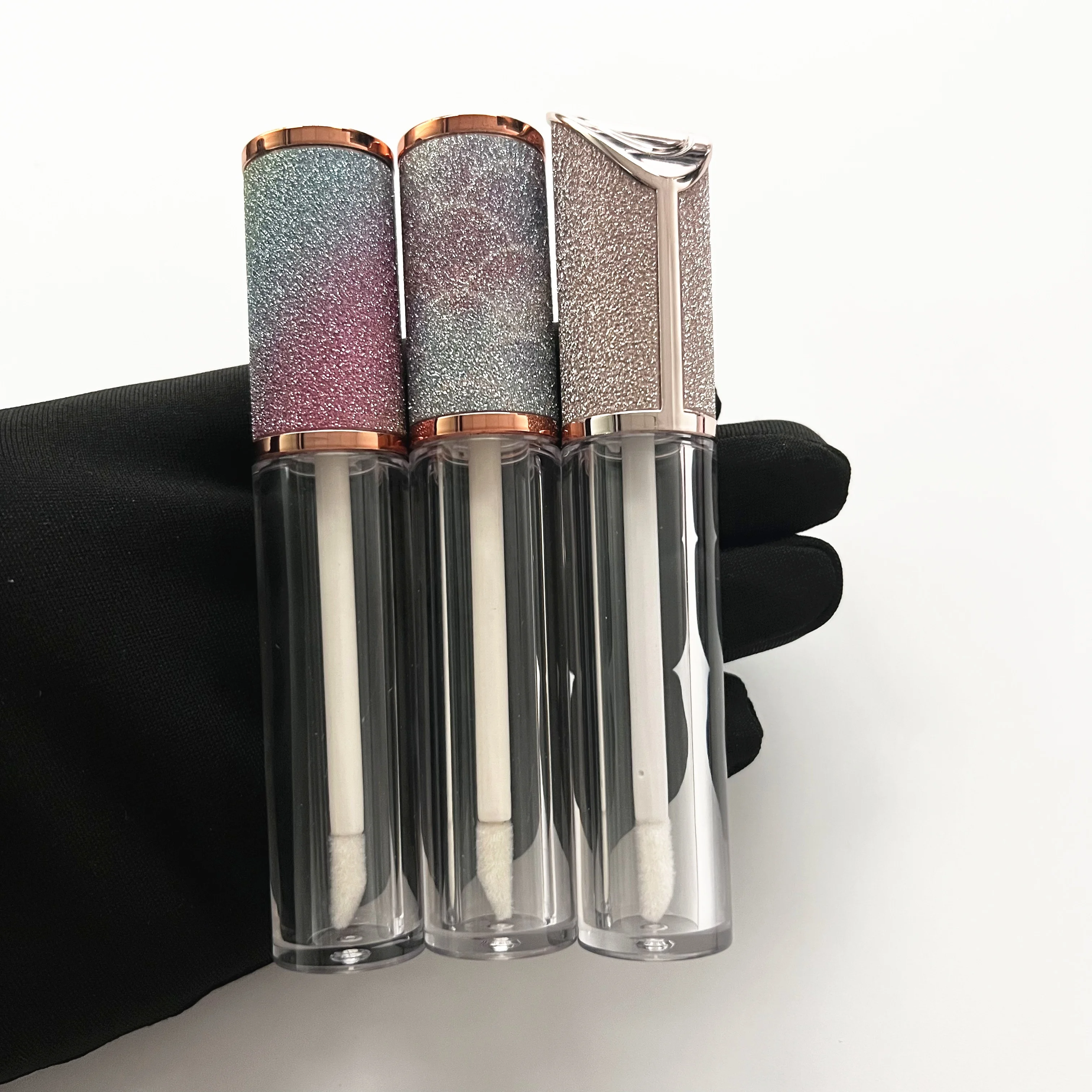 Custom logo empty luxury popular bling lipgloss cosmetic packaging glitter top lip gloss tubes with rhinestone