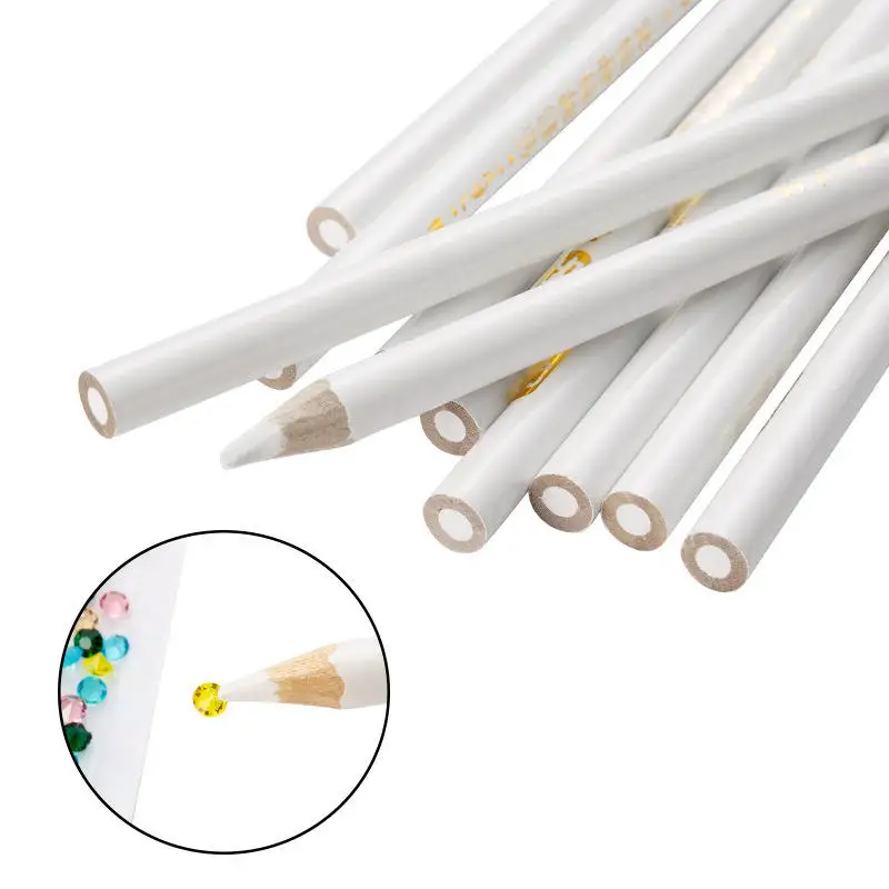 White Crayon Pencil Nail Dotting Wax Pen Self Adhesive Rhinestone Picker Pencil Gem Pick Up Tool For Nail Art Design Diy Deco