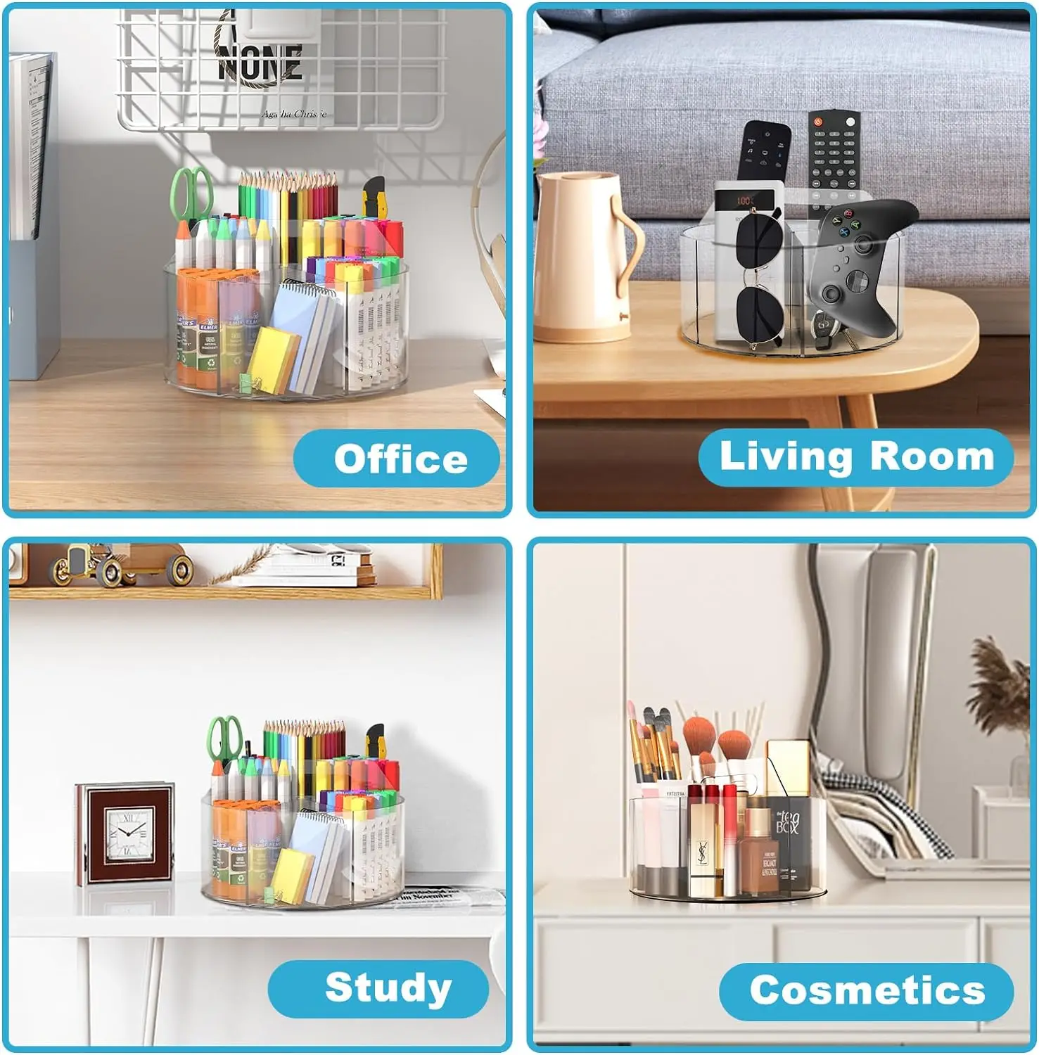 Acrylic Pen Holder Pencil Organizer 360-Degree Rotating Crayon Holder for Kids Marker Holder Caddy Organizer