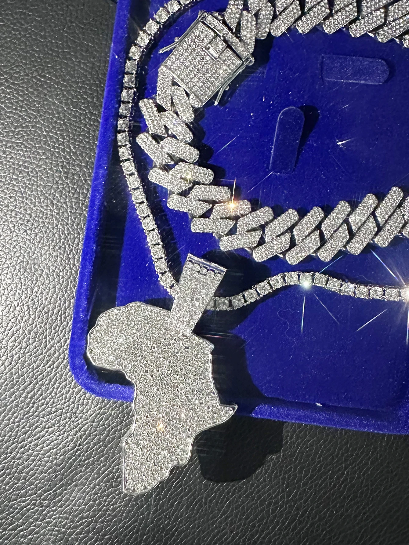 3PCS/SET Big Size Africa Map Pendant Necklace Women Men Hip Hop Layered Necklace Pendant with Tennis Chain