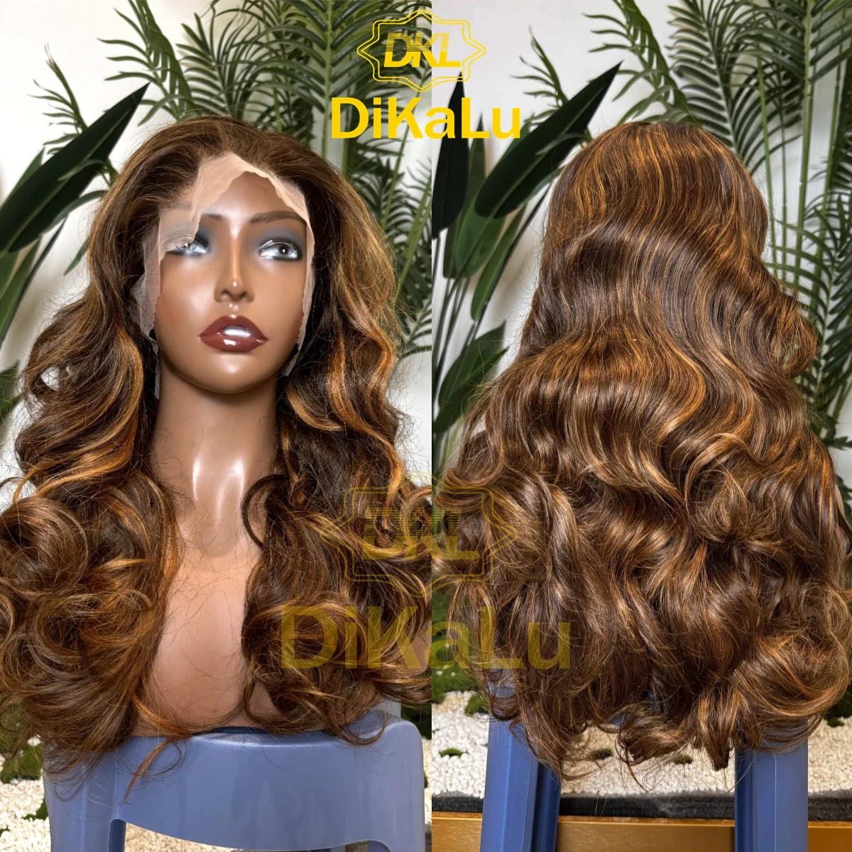 16-24Inch Highlight Rose Wavy 300% Density 13x4 Transparent Lace Frontal Wig P4/27 Colored Lace Frontal Wigs for Black Women