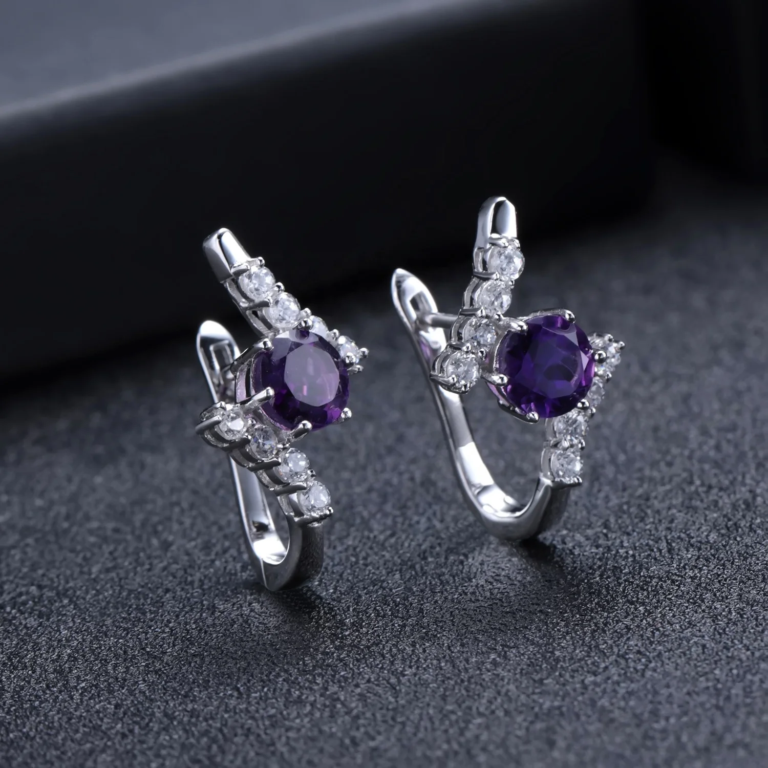 A2024 Abiding Exquisite Natural Real Amethyst Cz Gemstone 925 Sterling Silver Ring And Earrings Jewelry Set