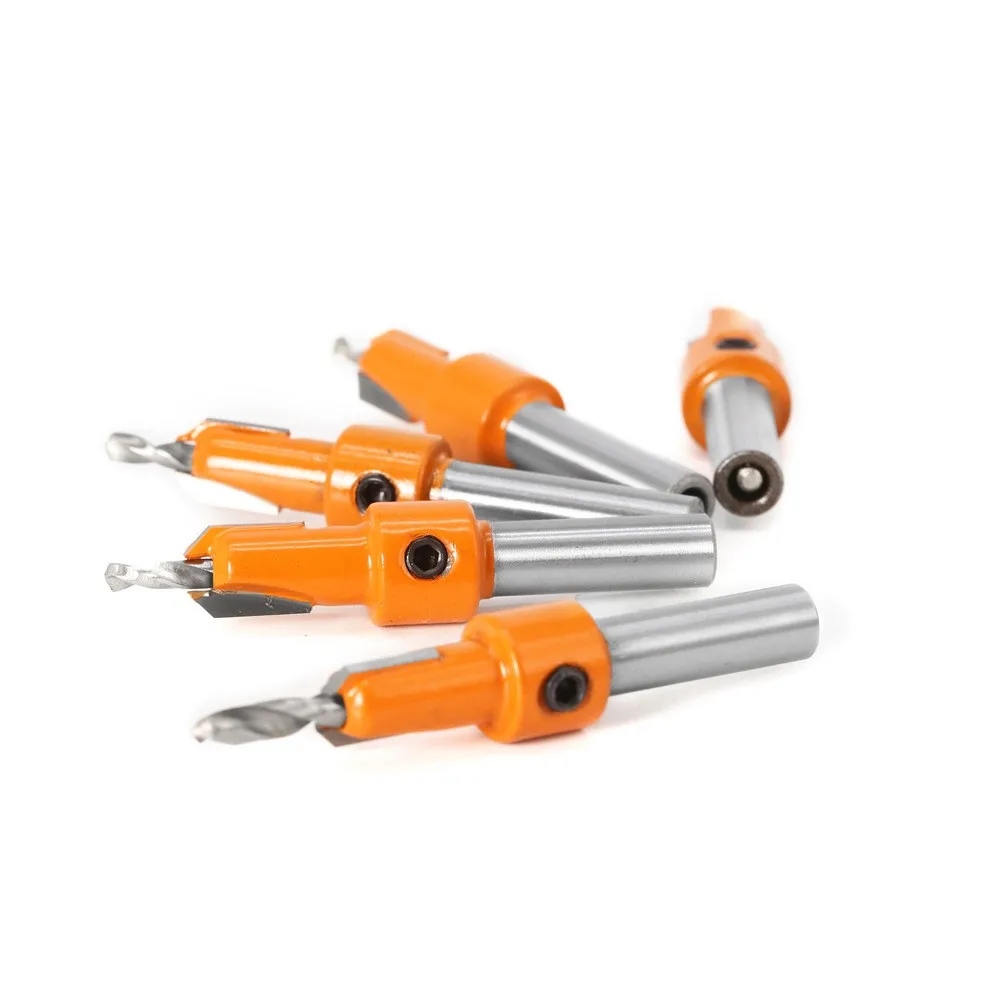 5pcs set of woodworking countersunk hole drills tapered hole drills alloy head screws step drills self tapping screws