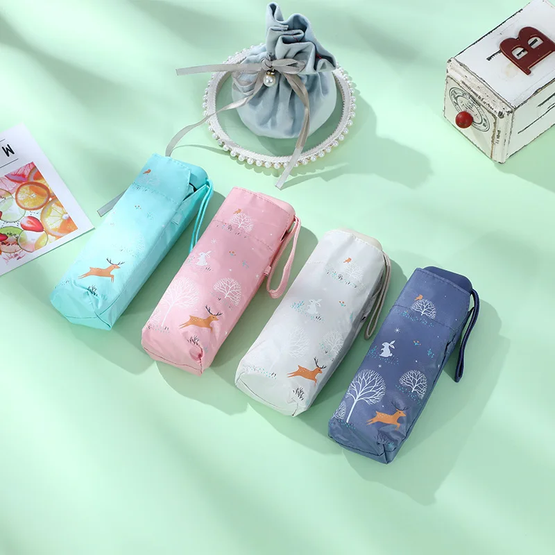 Small Deer Fresh Five-folding Umbrella Korean Edition clear Dual Use Vinyl Sun protection Uv