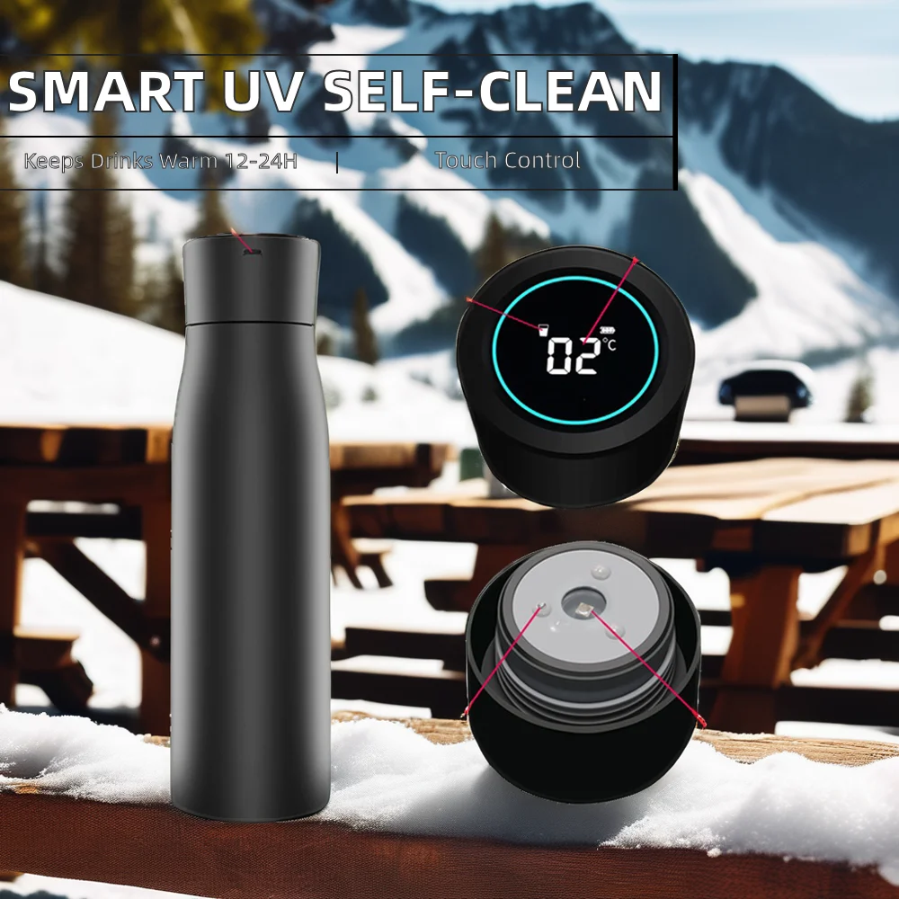 Smart UV Light Self-Cleaning Vacuum Water Bottle 306L Stainless Steel Food Grade with Reminder to Drink Water