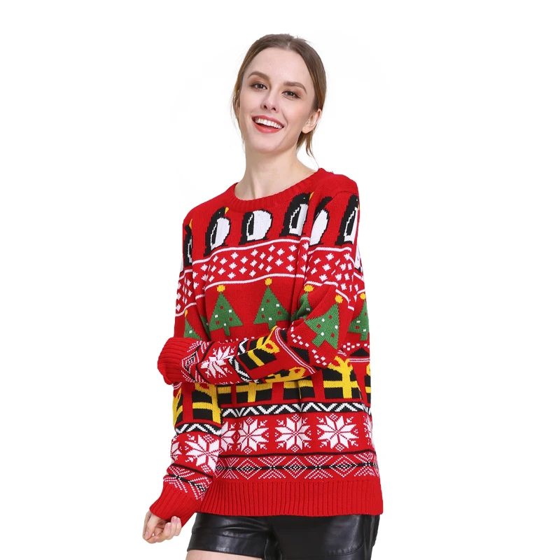 2021 Fall Winter Red Ugly Christmas Sweater OEM Novelty Funny Cute Women Sweater