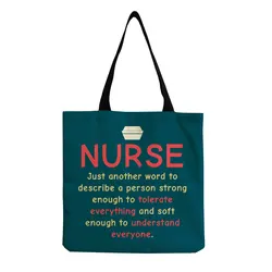In Stock New Style Medical Print Portable Eco Friendly Black Cotton Canvas Dentist Nurse Tote Bag