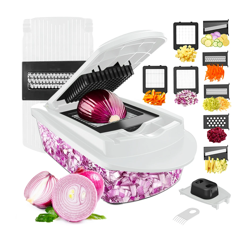 Заводская оптовая продажа регулируемая стальная овощерезка контейнер многофункциональная Автоматическая измельчитель для фруктов и лука терка