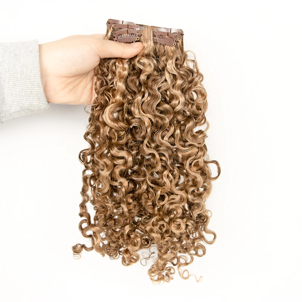 Top Quality Hair Extensions 100%Human Hair Real Hair Clip In Extensions Brown Kinky Curly Seamless Clip Ins Extension