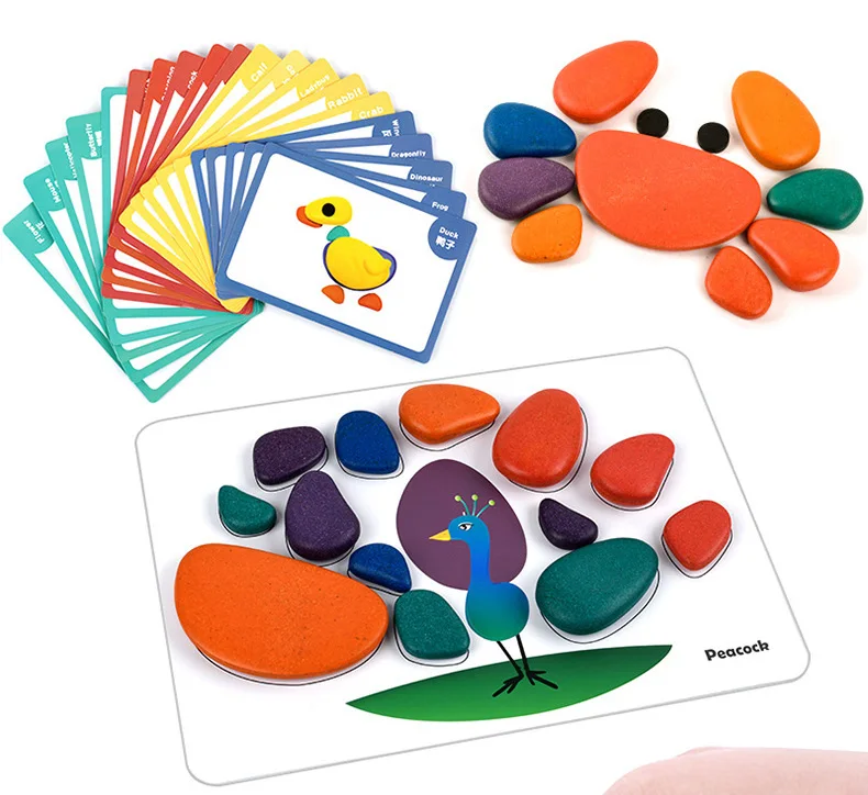 Rainbow plastic stacking toy pebbles counting bear sorting crazy stacking stones educational toy learning toy