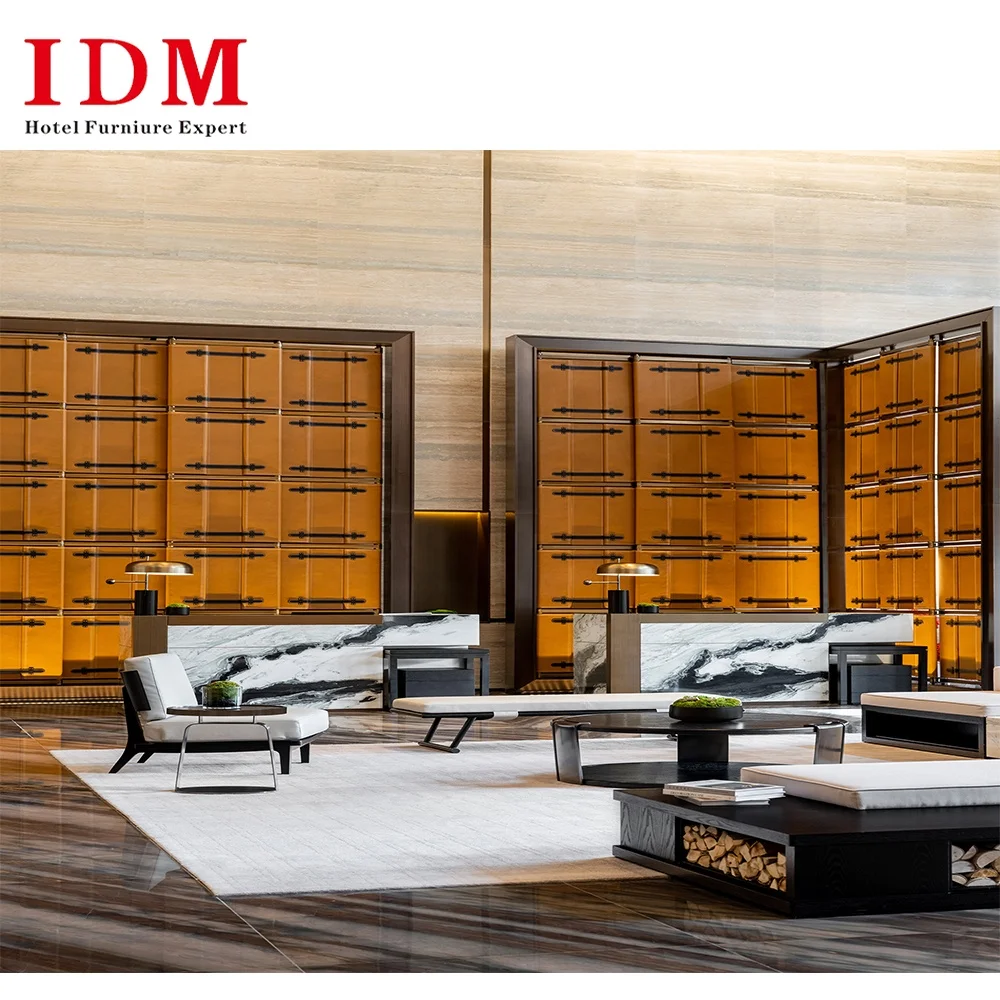 European American Style Modern Hotel Reception Sofa Furniture Wooden Armchair Full Set Hotel Lobby Furniture