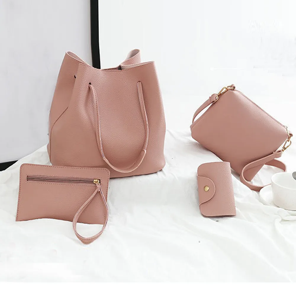 factory price 4pcs Leather crossbody messenger card Package Solid Zipper ladies handbag set for women