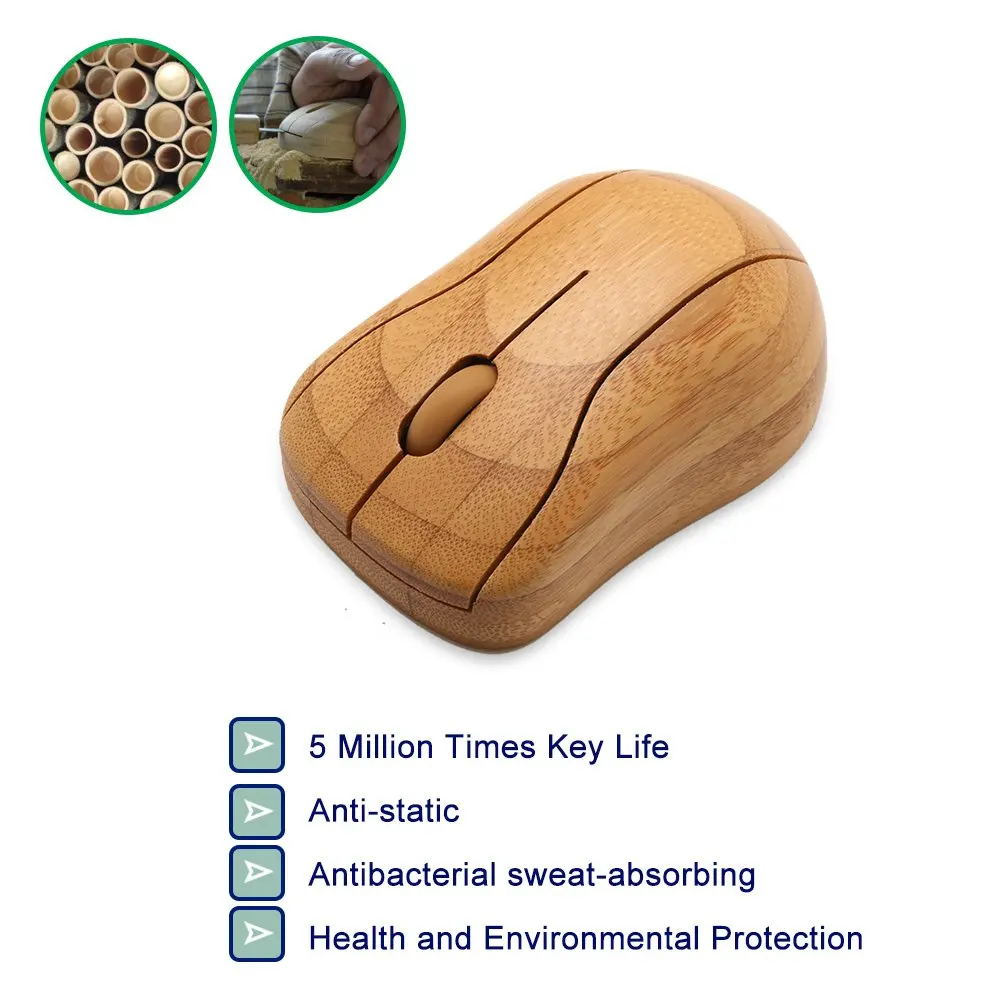 2.4ghz Wireless USB Mini Battery Rechargeable Silent Mouse Bamboo Wood Optical Computer Laptop PC Mice Mouse Stock 10 M (30 Ft)