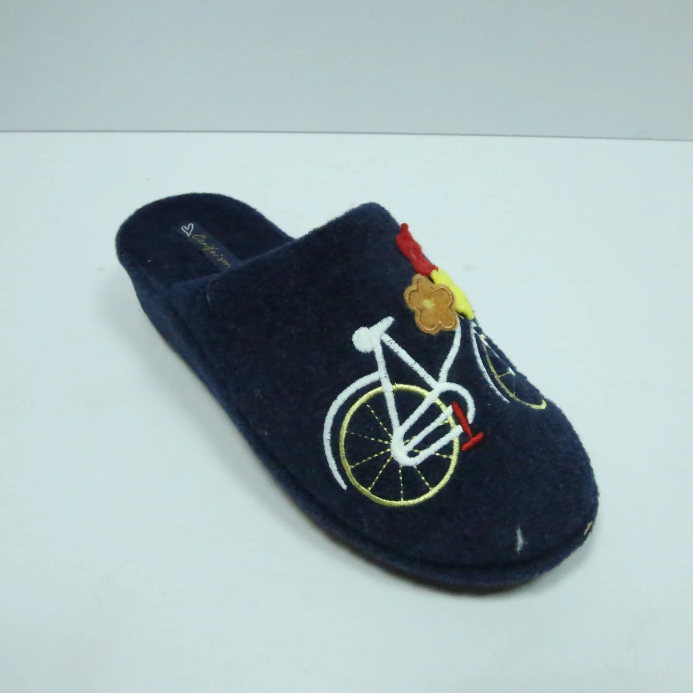 CORIFEI Recreational Bicycle embroidery Height Increasing felt slippers for women