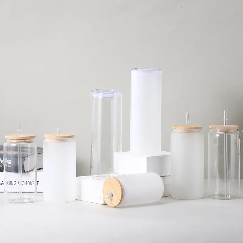 Оптовая продажа, стеклянная банка для пива с двойными стенками, каменная банка 25 унций, стеклянная чашка для питья с соломинкой и бамбуковой крышкой