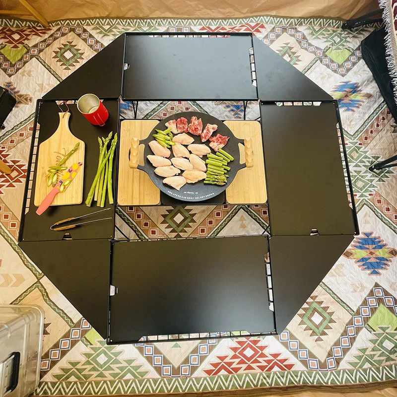 Outdoor furniture camping grid folding table portable barbecue table travel storage rack camping storage table