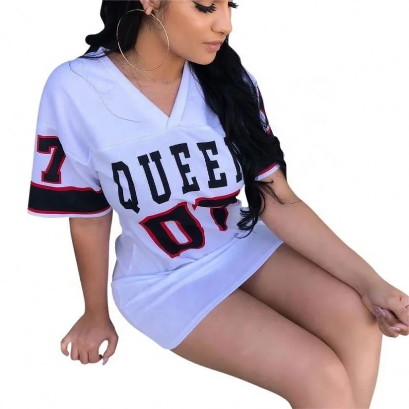
Top ranking product baseball jersey dress letter printed v-neck mini dresses women 