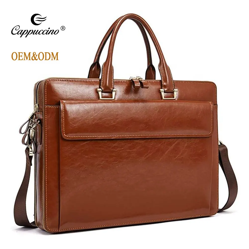Custom Top Cowhide Genuine Leather Deluxe Large  Briefcase For Men Handbag Laptop Business Messenger Bag
