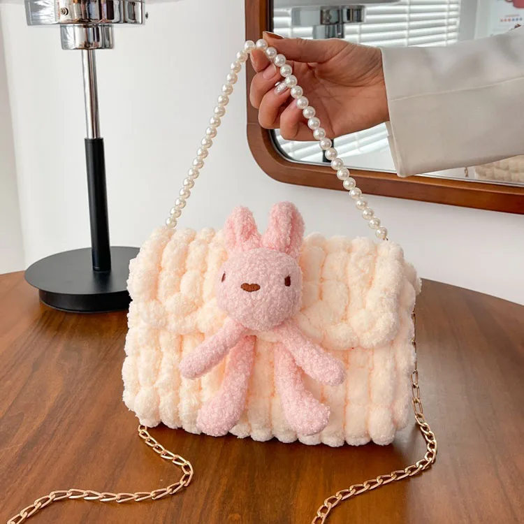 Wholesale colorful crochet knitting fashion women hand sewing shoulder bag crossbody dIY kit material cloth hand woven bags