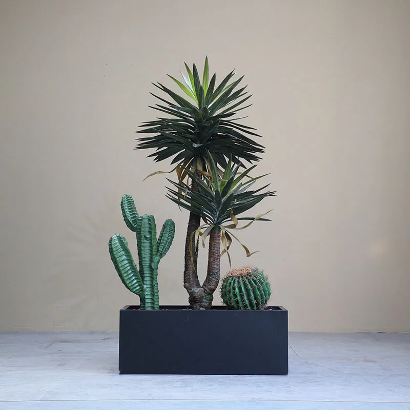 Iron slot cactus column Phoenix tail agave cactus with pot landscaping home decor  indoor  plants art sets   Artificial Plant