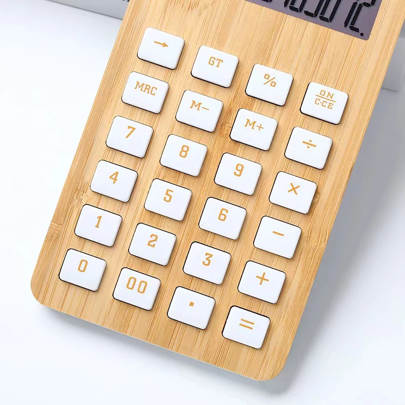 Eco Friendly Bamboo Handheld Calculator Student Financial Desktop Office Learning 12-Digit Display Wood Calculator