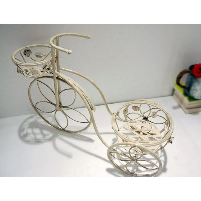 Garden Car Flower Pot Holder Iron Bicycle Planter Stand With Basket plant stand metal