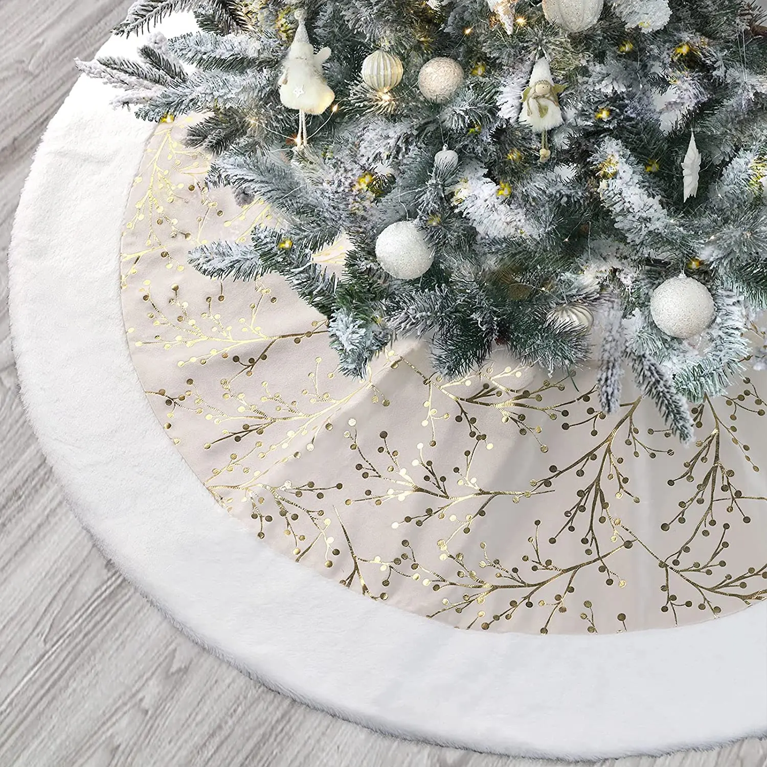 Wholesale gold white fur wool tree skirt xmas decorations christmas tree skirt