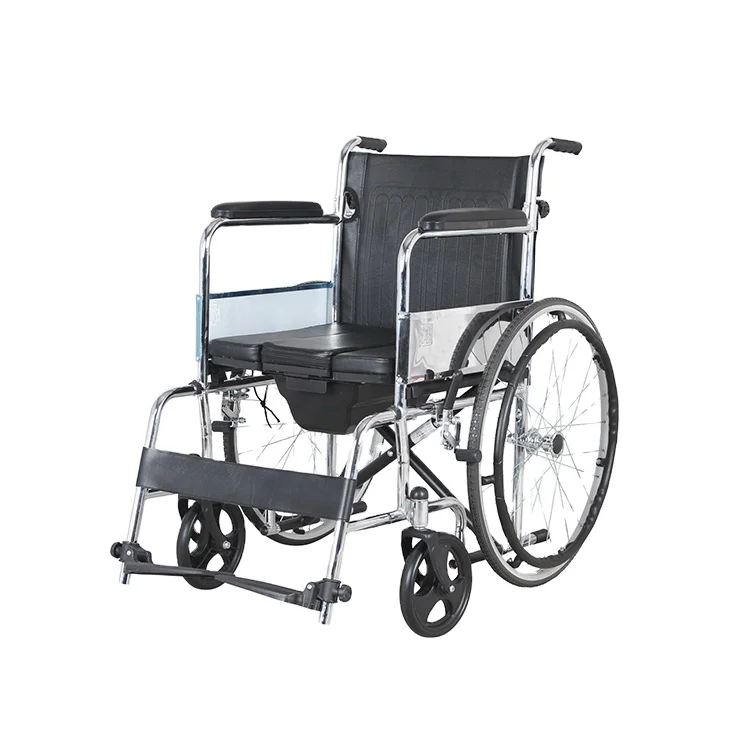Kaiyang KY608F-46 kaiyang foldable Standard Steel potty wheelchair with toilet seat Economy Chromed Steel Commode Wheelchair