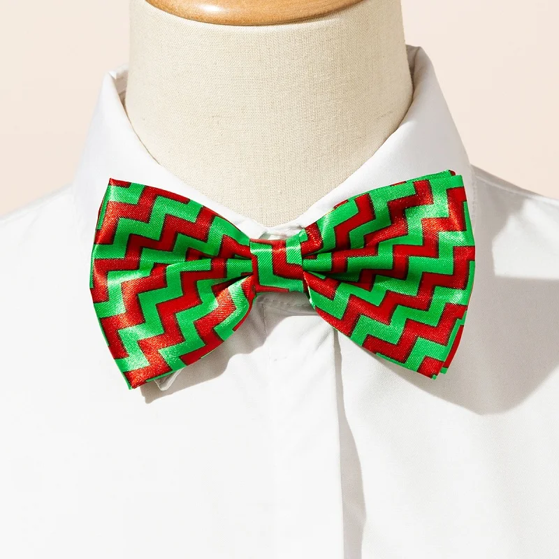 Red Bowknot Christmas Cravat Ties Wave Pattern Printed Custom Polyester Jacquard Party Bow Ties Boys Girls Men Women Cravats