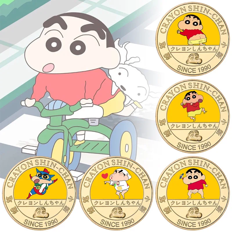 Kawaii Crayon Shin-Chan Anime Commemorative Coins Cartoon Animation Peripheral Collection Commemorative Badge Toys for Boys Gift