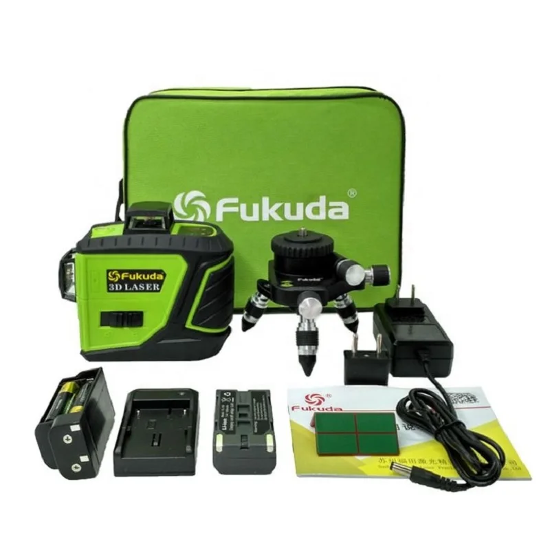  Лазерный уровень Fukuda 3D зеленый самонивелирующийся на 360 градусов горизонтальный и вертикальный 12 линий 3d/fukuda